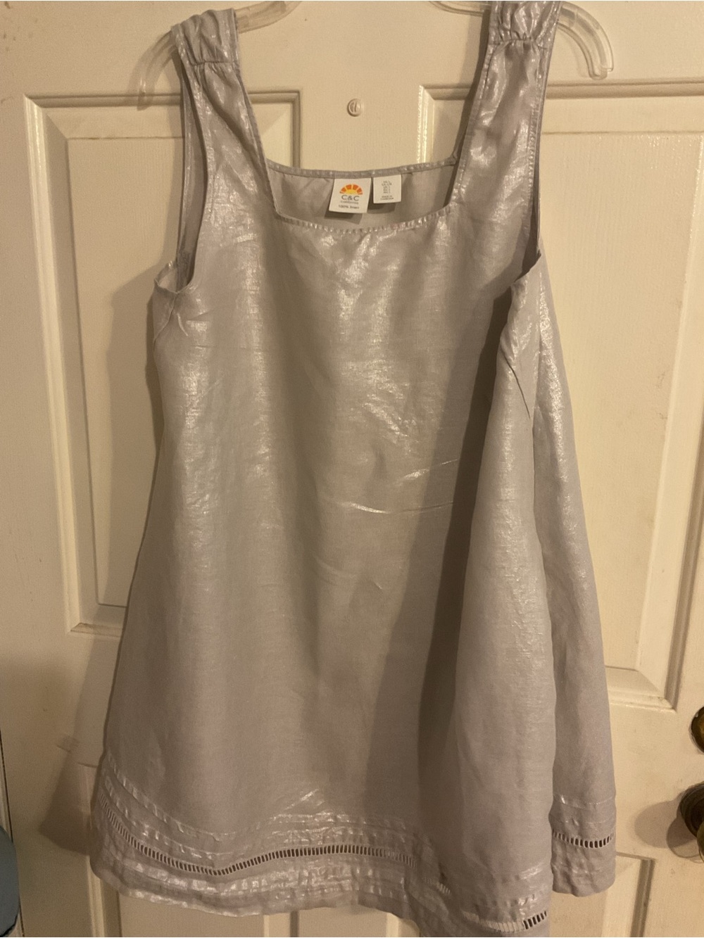 C&C CALIFORNIA Silver Sleeveless A-Line Dress SHORT 100% LINEN SZ.L.